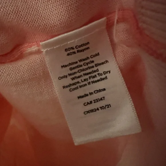 Talbots Puff Sleeve Peonies Coral Floral Crew Neck Sweater Small Cotton/Rayon - Picture 4 of 5